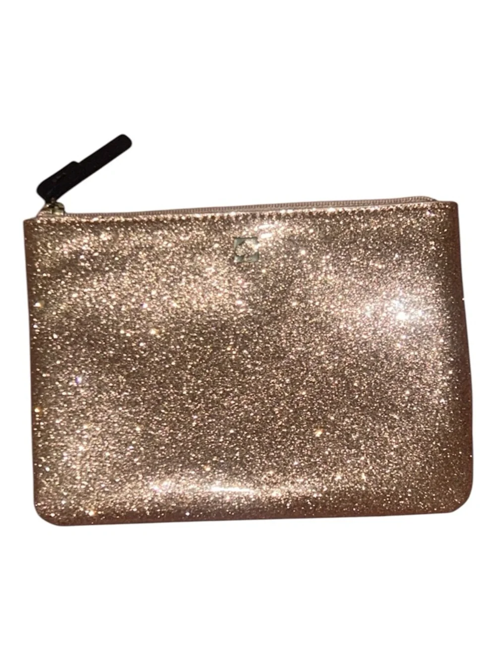Kate Spade Pink Rose Gold Glitter Slim Mini Zipper Cosmetic Pouch EUC